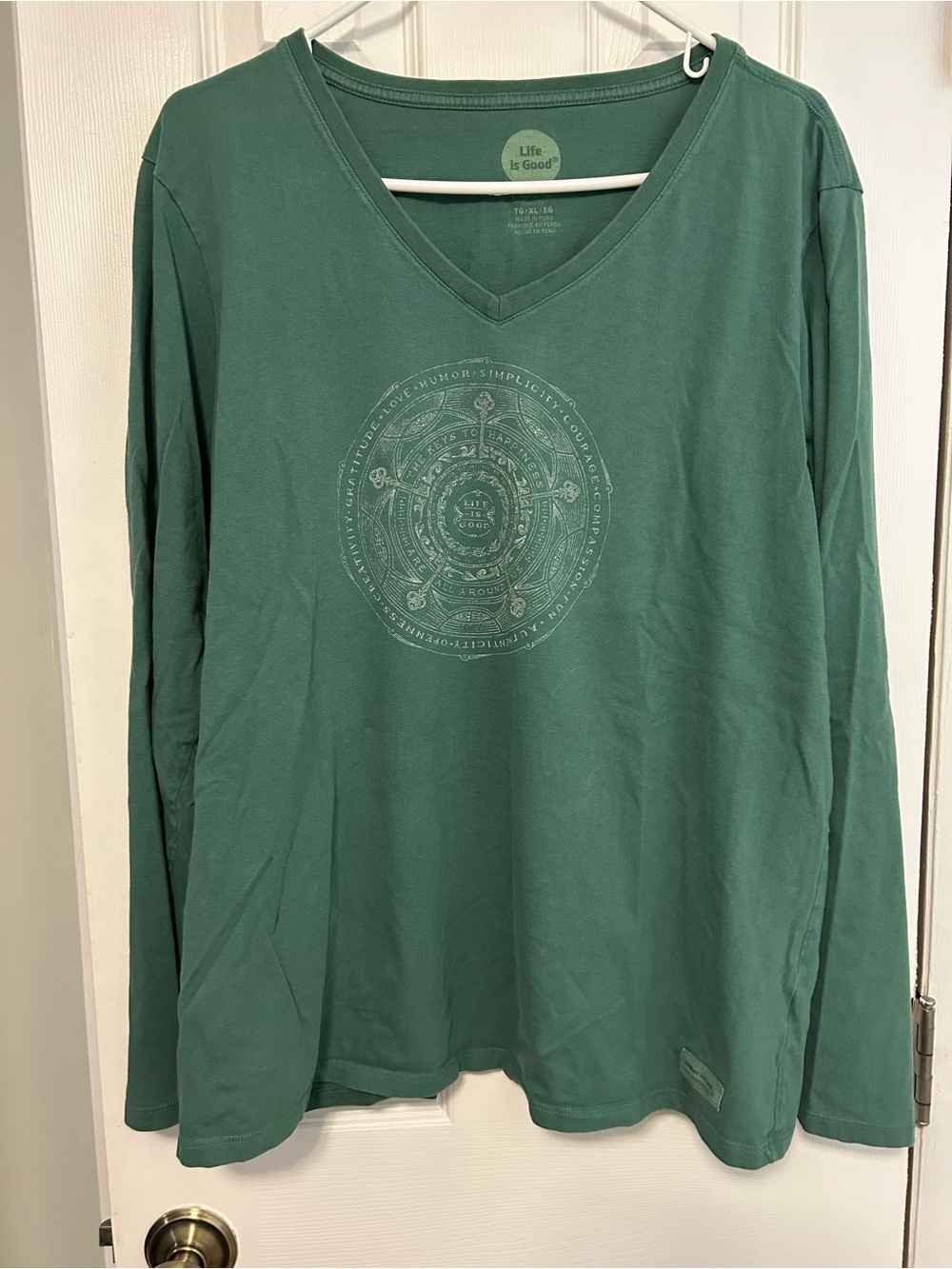 Life Is Good Long Sleeve V-Neck Tee in Teal